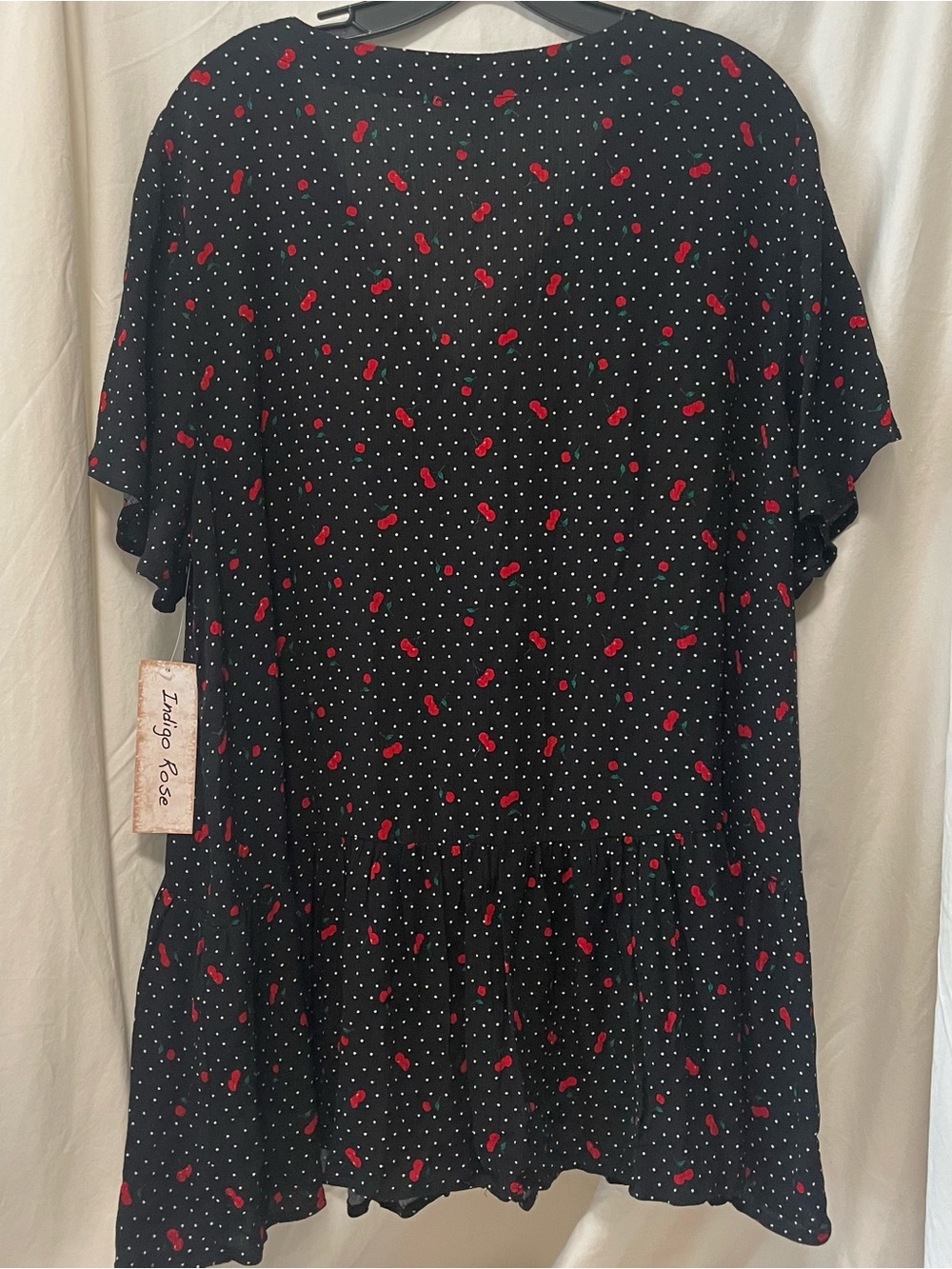 Indigo Rose Black Cherry-Print Button Front Blouse - Picture 7 of 8